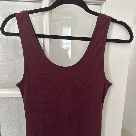 Burgundy Bodycon Dress Ribbed Tank Womens Large NWT - Picture 2 of 11